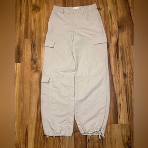 H&M Cargo Pants Womens Size 4 Beige Parachute Utility Adjustable Hem Streetwear